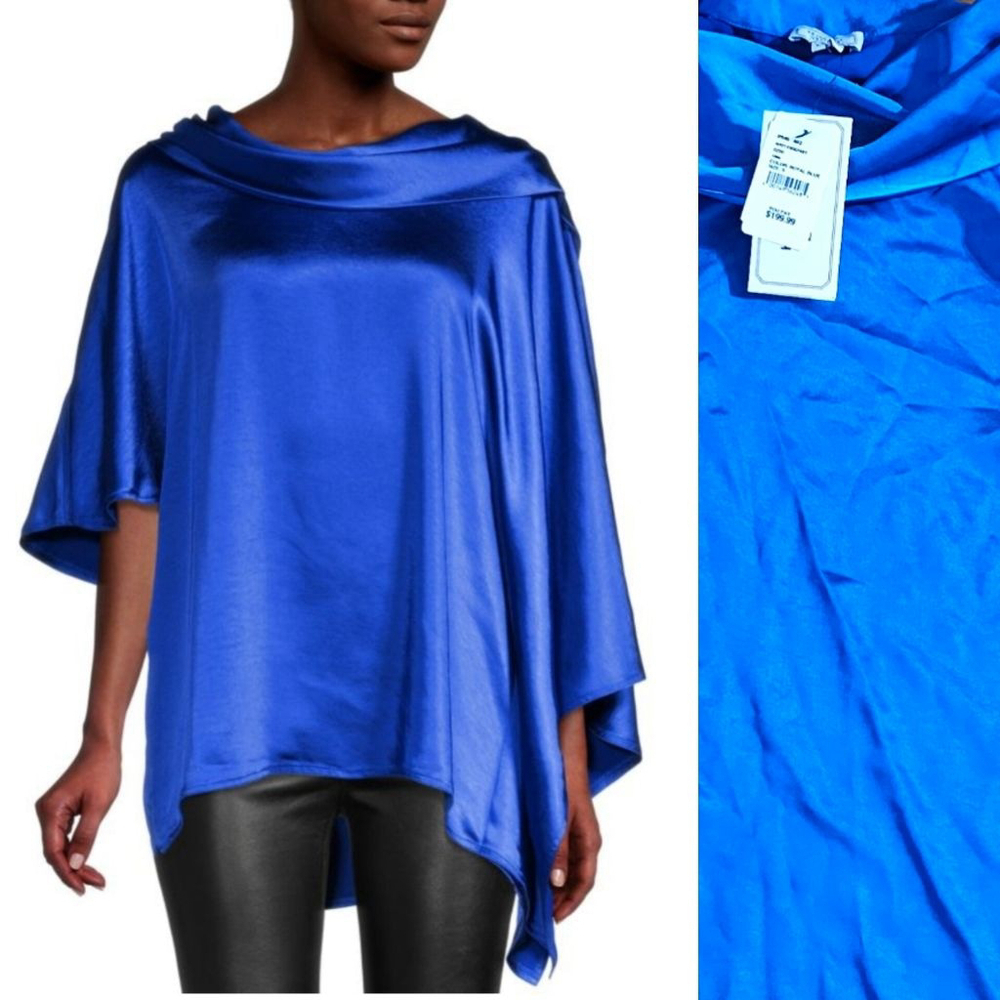 Kevan Hall Studio Royal Blue Cowl Neck Blouse Size Small